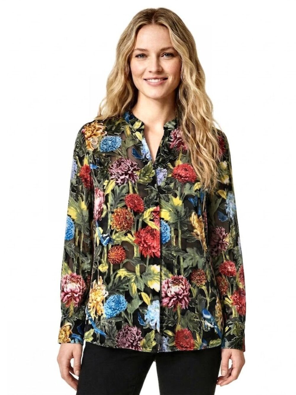 Alice & Olivia Floral Pattern Sheer Blouse, Women's Size Small